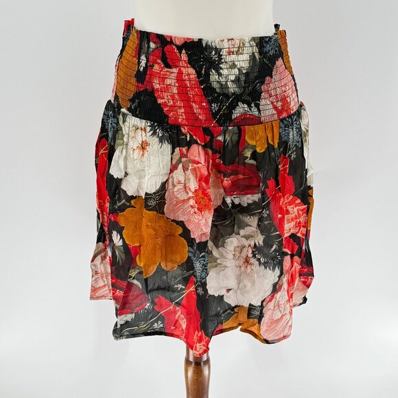 11 Uptown Floral Smocked Waist Skirt Cupra Blend Made In India - Picture 9 of 9